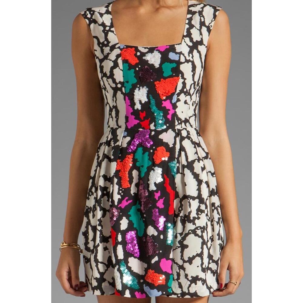 NWT Nanette Lepore Ivory Confetti Silk Double Happiness Sequin Dress Sz 6 $428